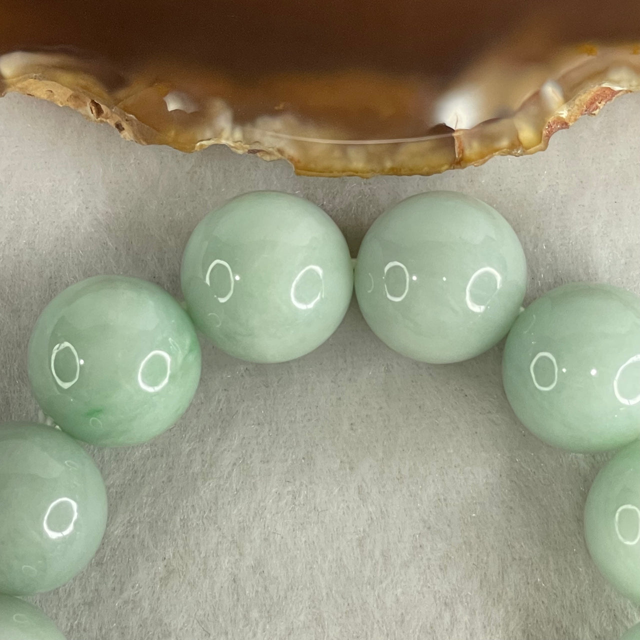 Type A Light Green Jadeite Beads Bracelet 92.33g 15.5cm 16.2mm 13 Beads (Very Slight Internal Lines) - Huangs Jadeite and Jewelry Pte Ltd