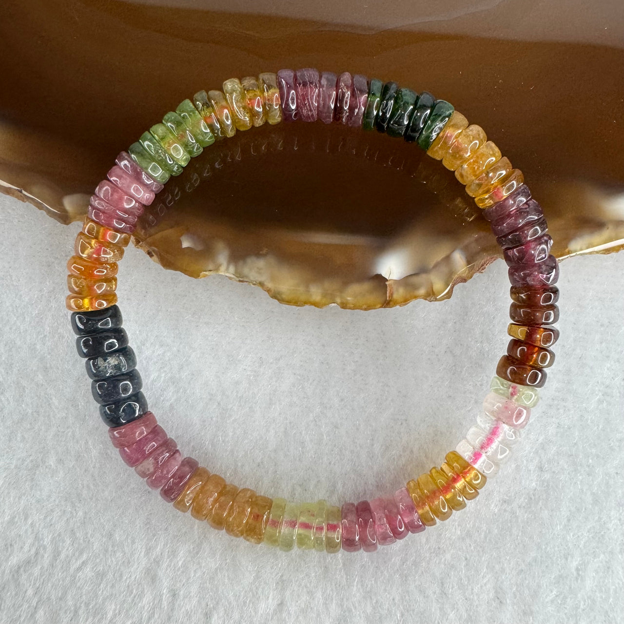 Good Grade Natural Rainbow Tourmaline Donut Beads Bracelet | 6.4mm Multi-Color Abacus Harmony Amulet (13.78g | 15cm Wrist | 78 Beads)