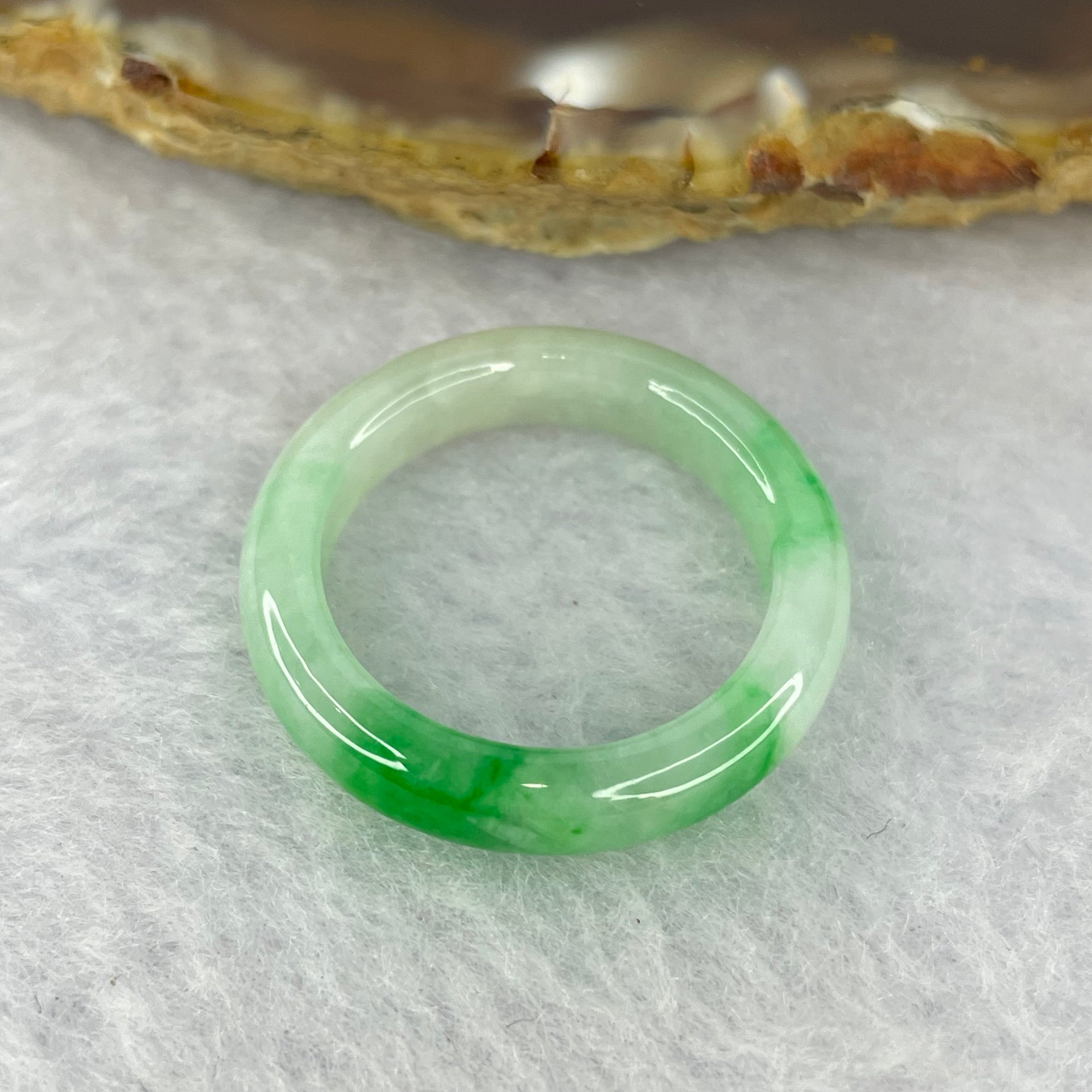 Type A Green with Spicy Green Piao Hua Jadeite Ring 3.09g by 3.5 mm by US 8.25 / HK 18 (Very Slight Internal Line) - Huangs Jadeite and Jewelry Pte Ltd