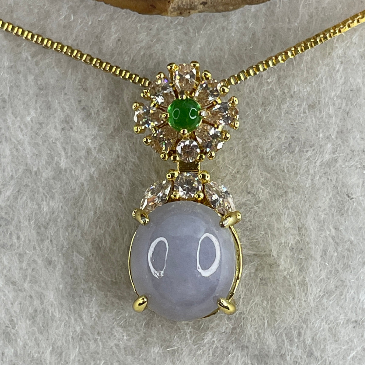 Natural Type A Lavender Jadeite Cabochon Necklace in Gold-Colored S925 Silver | (4.87g | 42cm S925 | 10.0 x 8.8 x 4.5mm | Noble Elegance & Abundance Anchor, Feng Shui Prosperity Necklace) - Huangs Jadeite and Jewelry Pte Ltd