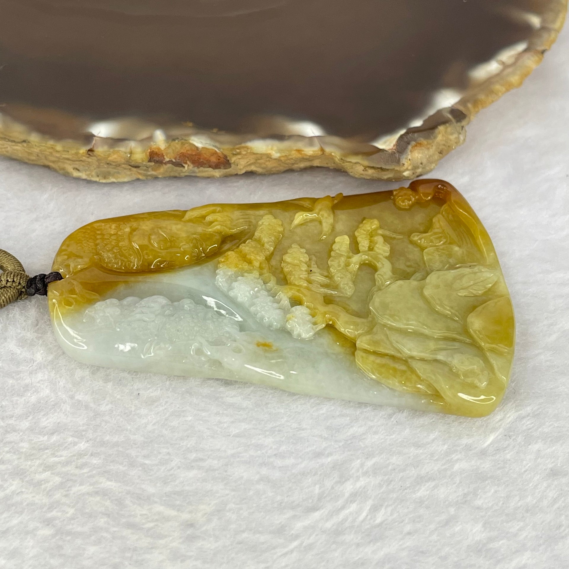 Type A 4 Colours Yellow Green Lavender Red Jadeite Good VS Evil Shan Shui 一念之间 Pendant 34.98g 68.2 by 45.0 by 6.5mm - Huangs Jadeite and Jewelry Pte Ltd