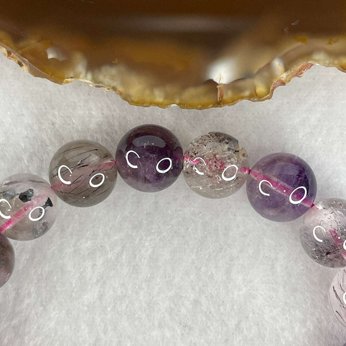 Certified Above Average Grade Natural Super 7 Crystal Beads Bracelet | 11.2mm Sacred 7-Mineral Synergy Statement Power(36.84g | 17.5cm Wrist Sizing | 19 Beads)