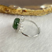 Natural Green Nephrite with Crystals In S925 Sliver Ring  (Adjustable Size) 2.92g 10.4 by 10.0 by 5.0mm - Huangs Jadeite and Jewelry Pte Ltd