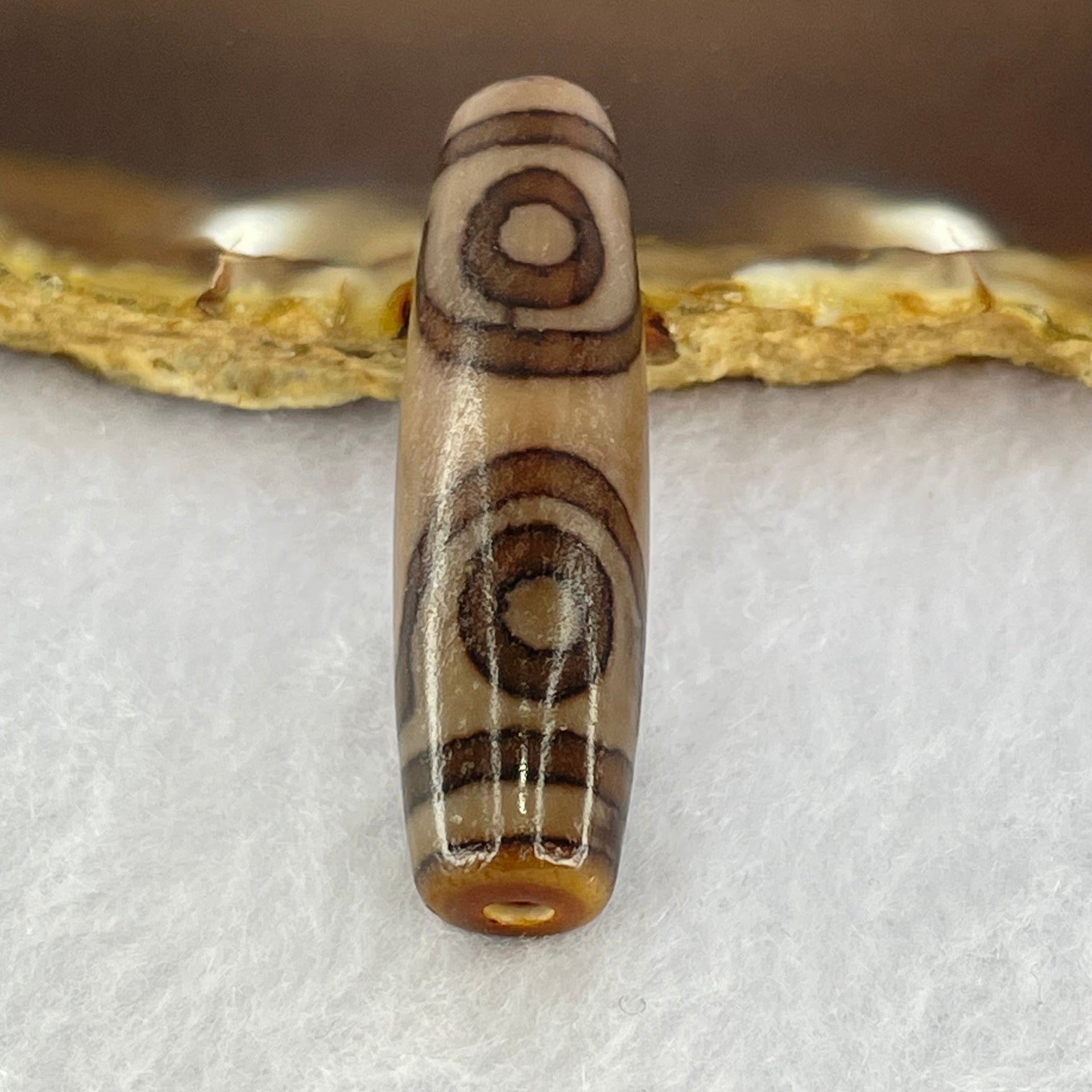 Natural Powerful Tibetan Old Oily Agate 3 Eyes Dzi Bead Heavenly Master (Tian Zhu) 三眼天诛 7.57g 39.9 by 11.3mm - Huangs Jadeite and Jewelry Pte Ltd