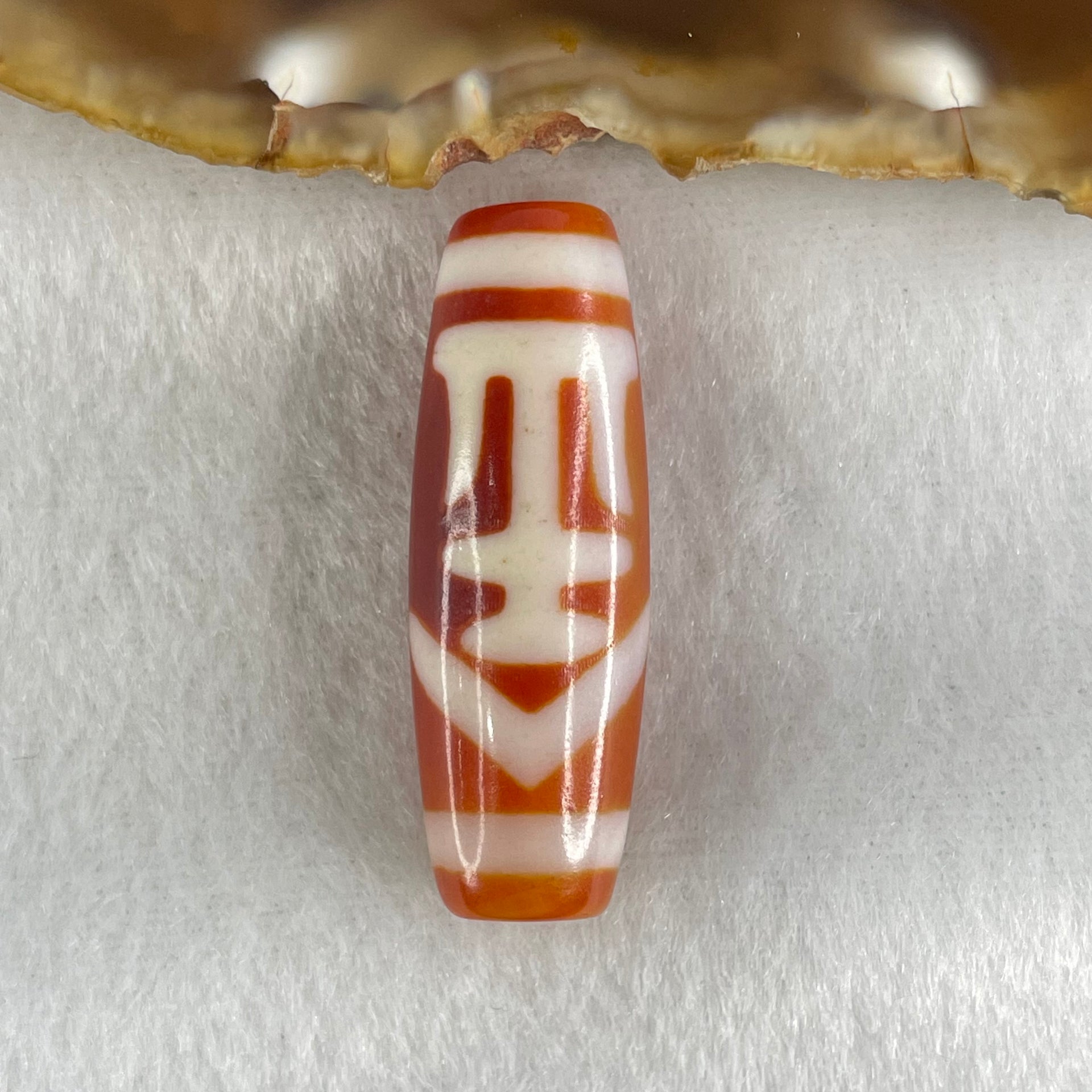 Natural Powerful Tibetan Old Oily Red White Agate One Eye Gold Metal Element Dzi Bead Heavenly Master (Tian Zhu) 一眼金天珠 9.71g 37.8 by 12.9mm - Huangs Jadeite and Jewelry Pte Ltd