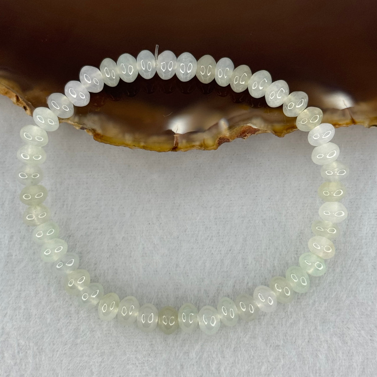 Type A Icy Faint Green to White  Jadeite Donut Beads Bracelet 10.325g 15.5cm 5.7mm 45 Beads - Huangs Jadeite and Jewelry Pte Ltd