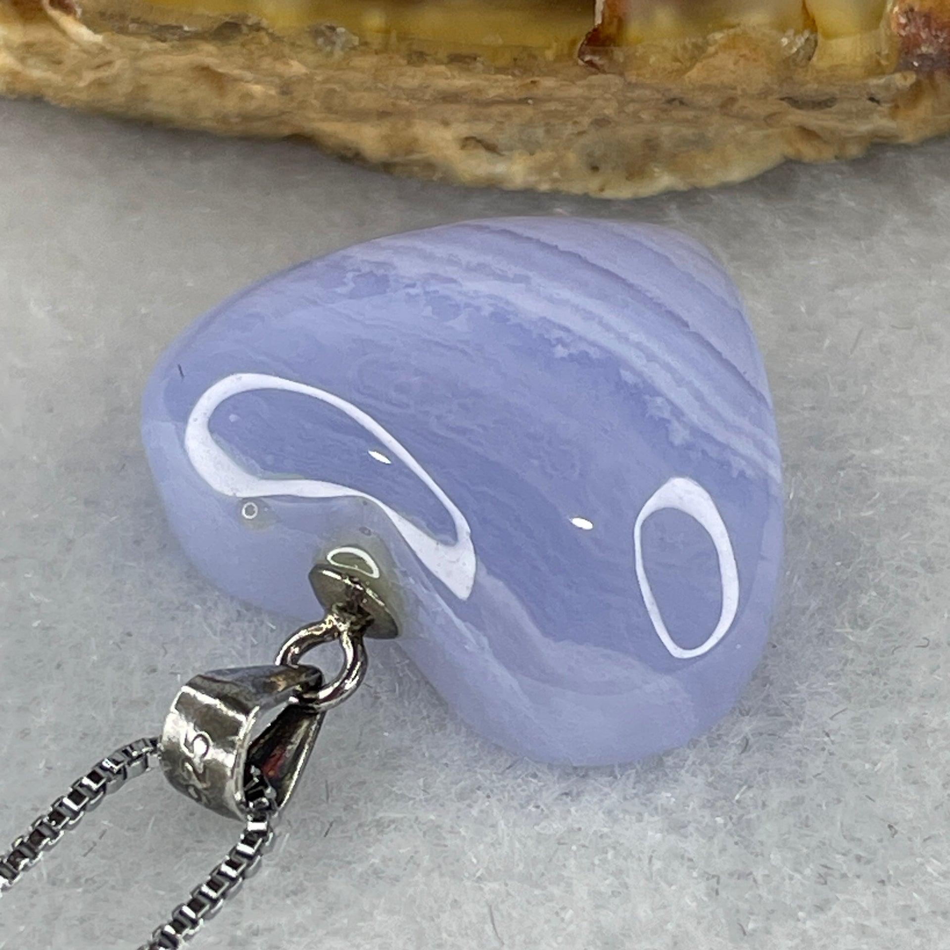 Natural Blue Lace Agate Necklace Heart Shape in S925 Sliver 5.49g 46cm 17.1 by 19.4 by 7.9mm - Huangs Jadeite and Jewelry Pte Ltd