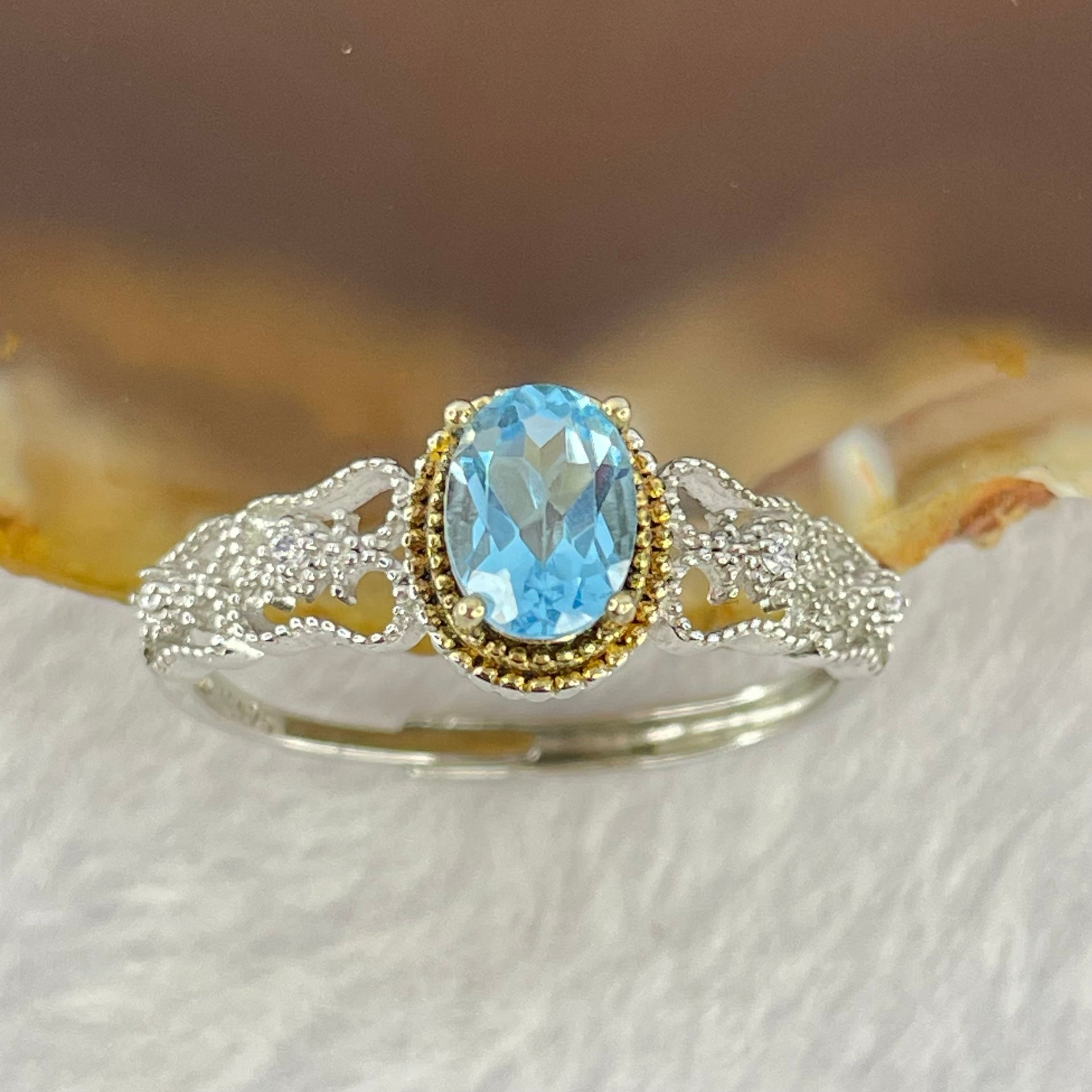 Blue Cubic Zirconia with Crystals in S925 Sliver Ring (Adjustable Size) 1.81g 6.5 by 5.0 by 3.5mm - Huangs Jadeite and Jewelry Pte Ltd
