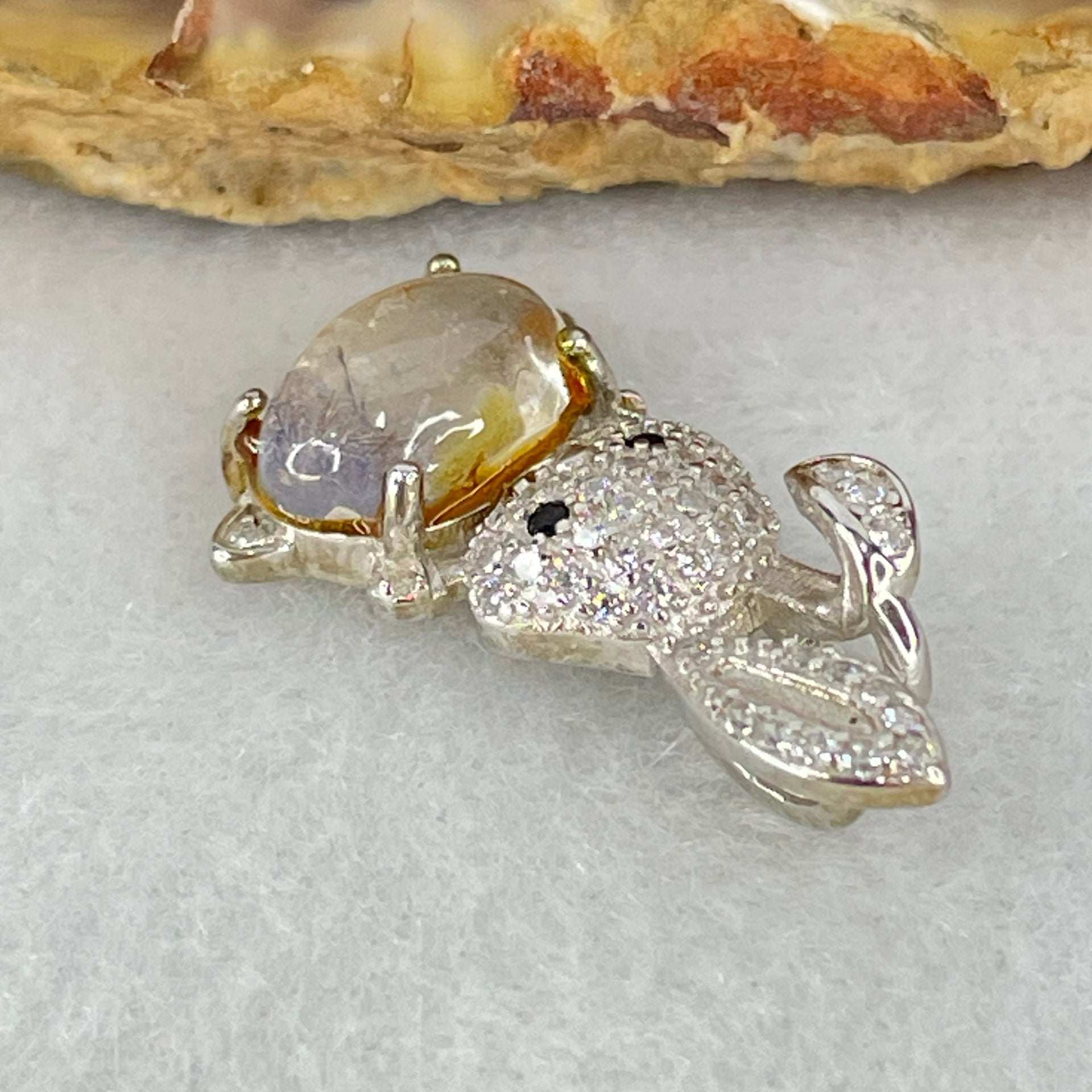 Rare Natural Blue Dumortierite Rutilated Quartz in S925 Sliver Rabbit Pendant 2.32g 9.8 by 6.5 by 4.0mm - Huangs Jadeite and Jewelry Pte Ltd