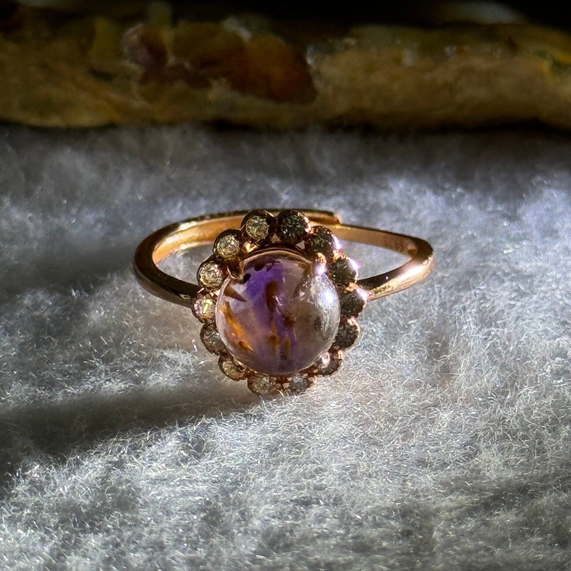 Good Grade Natural Auralite 23 in S925 Silver Rose Gold Color Ring (Adjustable Ring) 2.03g 7.9 by 4.0mm - Huangs Jadeite and Jewelry Pte Ltd