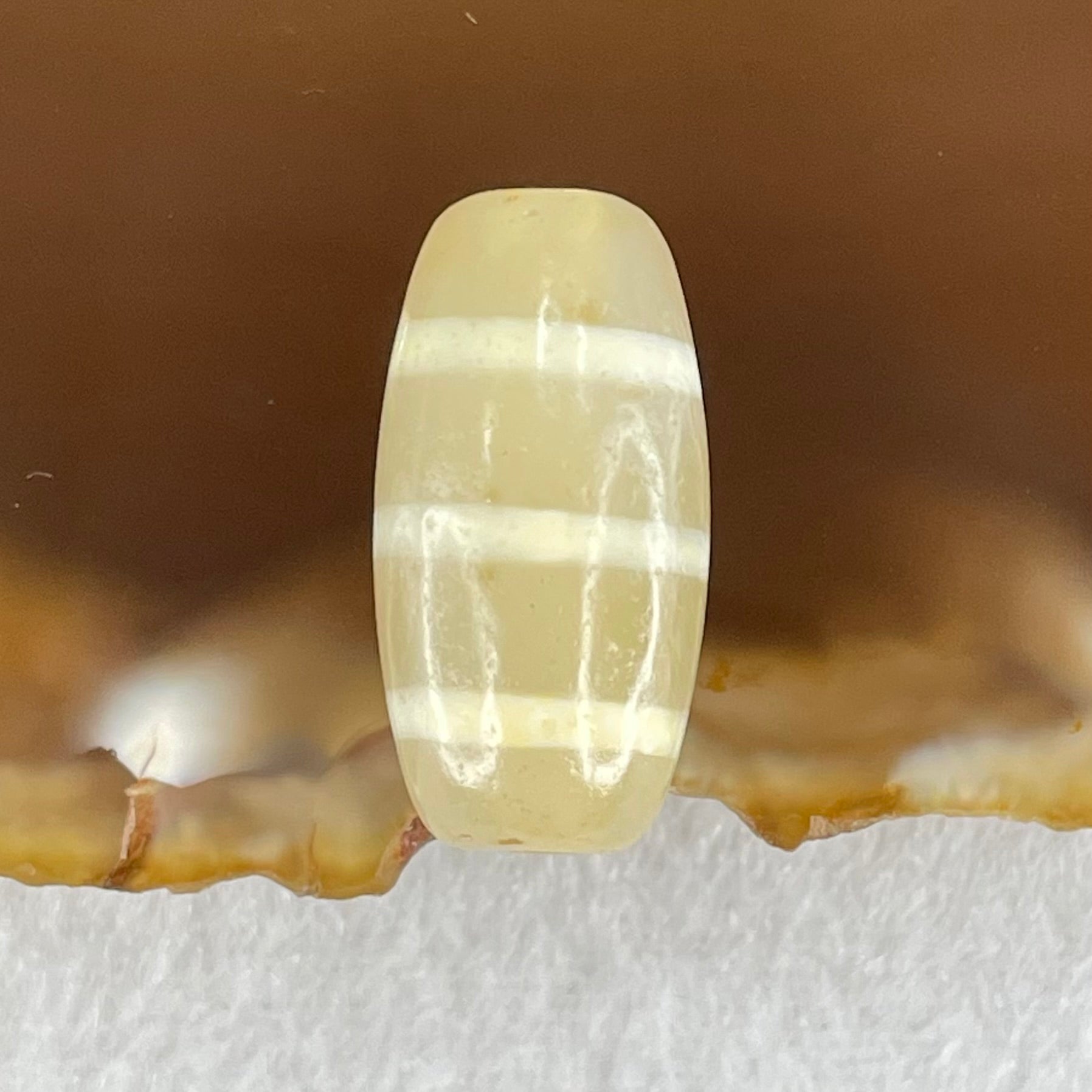 Natural Powerful Tibetan Old Oily Agate 3-Lines Dzi Bead Heavenly Master (Tian Zhu) 三行天诛 3.13g 20.1 by 10.3mm - Huangs Jadeite and Jewelry Pte Ltd