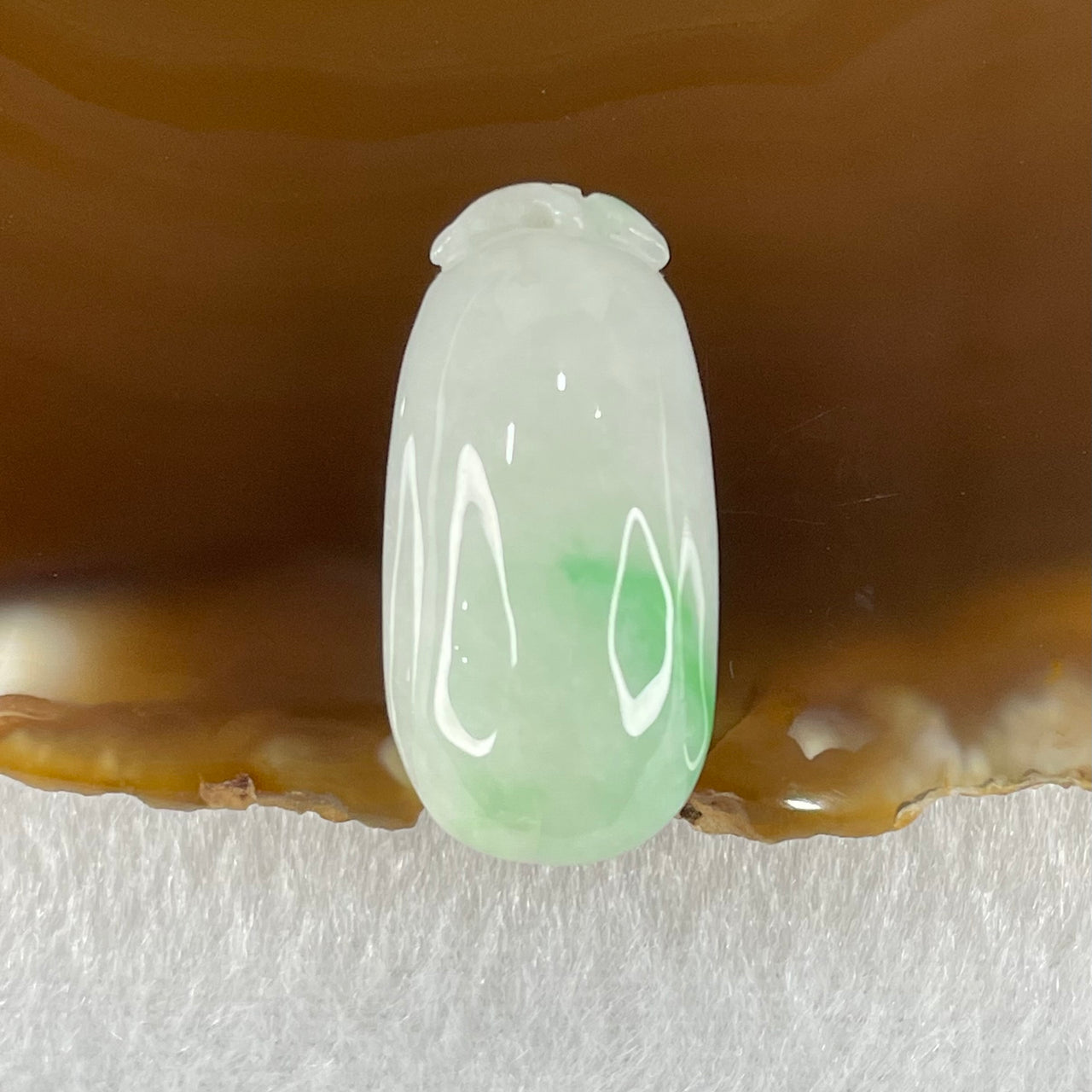 Type A Faint Lavender Green with Apple Green Vein Jadeite Melon Pendant 5.74g 27.0 by 13.1 by 8.4mm - Huangs Jadeite and Jewelry Pte Ltd