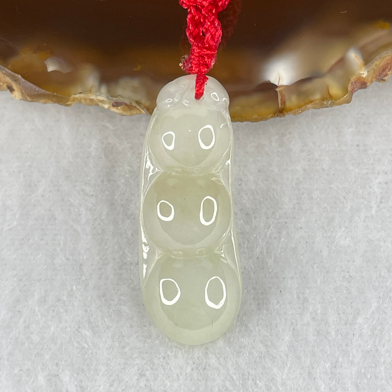 Natural Type A Light Green with Yellowish Jadeite Pea Pod Pendant | 100% Untreated Hand-Carved Lian Lian Kan Sheng Abundance Talisman | Solid Fei Cui Jadeite Pendant (5.06g | 31.3 × 11.5 × 6.6mm)