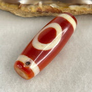 Natural Powerful Tibetan Old Oily Red White Agate One Eye Wood Element Dzi Bead Heavenly Master (Tian Zhu) 一眼木元素天珠 11.06g 38.2 by 13.6mm - Huangs Jadeite and Jewelry Pte Ltd