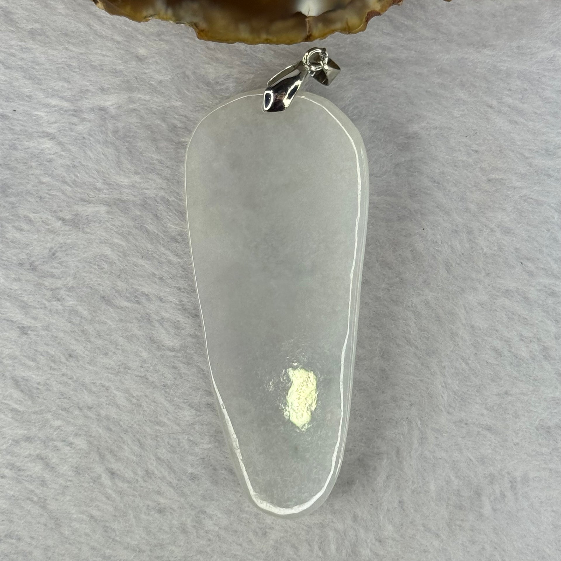 Type A Light Lavender Green Jadeite Shou Xing Gong Pendent With 18KGP Sliver Claps 24.08g 64.4 by 29.3 by 9.8mm - Huangs Jadeite and Jewelry Pte Ltd