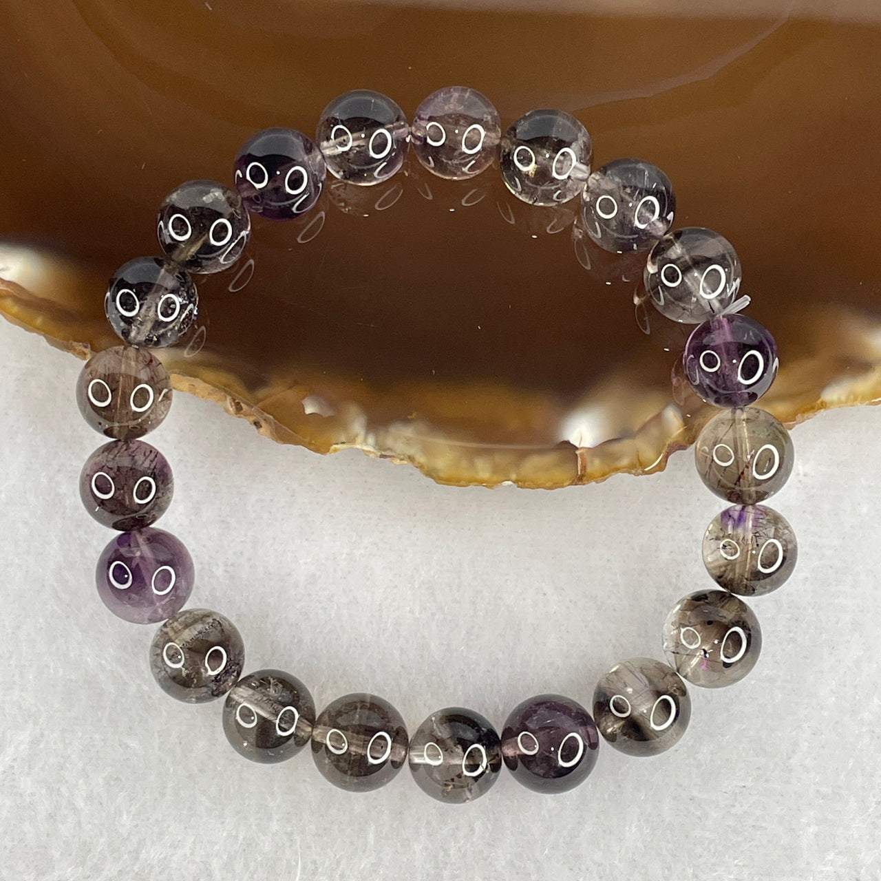 Certified Above Average Natural Fully Transparent Black Super 7 Crystal Bead Bracelet | 9.3mm Black Melody (22.32g | 15.5cm Wrist Sizing | 21 Beads)