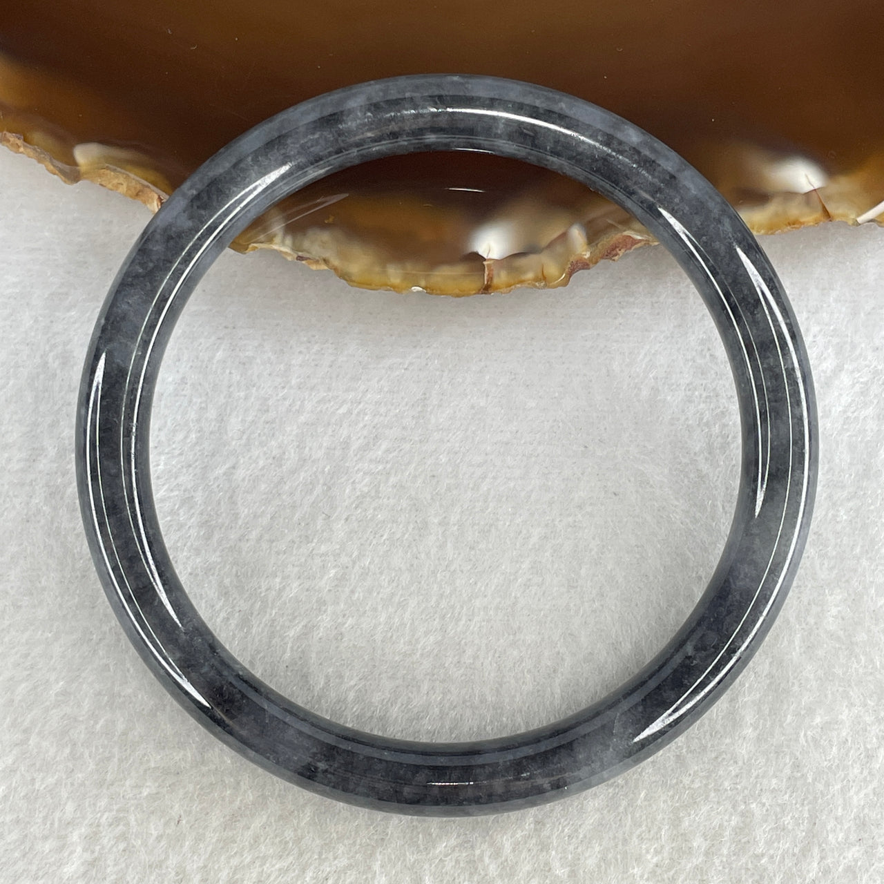 Natural Type A Partial Translucent Jadeite Bangle | 58.8mm Ink-Wash "Wuji" Black & Charcoal Grey | Sleek Thin Round Cross-Section Wrist Heirloom 31.05g 7.6x7.6mm (Very Slight Internal Lines)