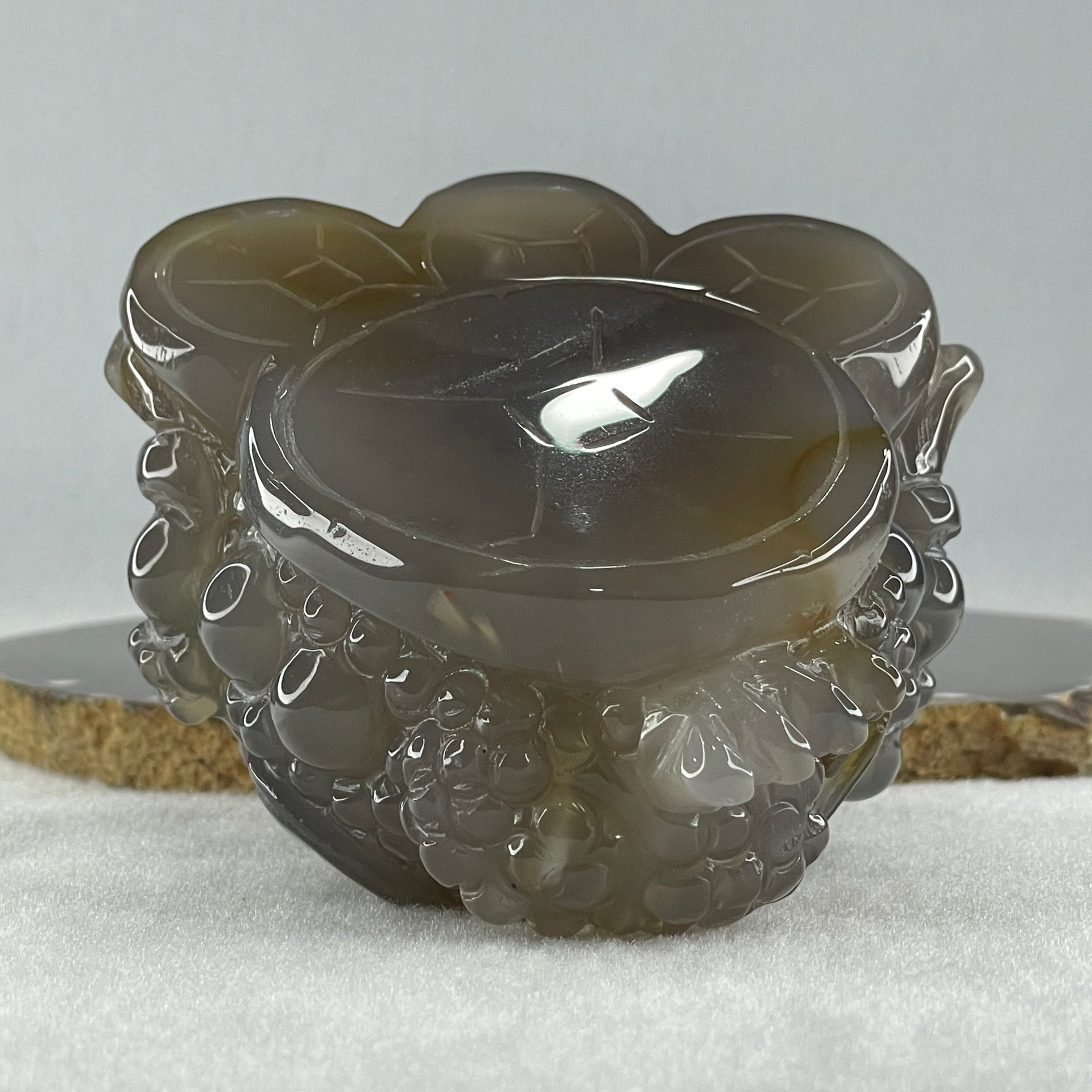 Natural Icy Dark Purpleish Wuji with Brown Agate 3 Legged Toast Display 520.6g 90.0 by 92.0 by 65.0mm - Huangs Jadeite and Jewelry Pte Ltd