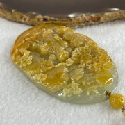 Grand Master Type A Yellowish with Light Green Patches Jadeite Cai Shen Ye God Of Fortune on Shan Shui with Gui Ren Pendant 75.70g 77.0 by 51.1 by 10.0mm - Huangs Jadeite and Jewelry Pte Ltd