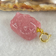 Natural Strawberry Quartz Fortune Cat Charm 4.18g 17.4 by 13.1 by 10.2mm - Huangs Jadeite and Jewelry Pte Ltd