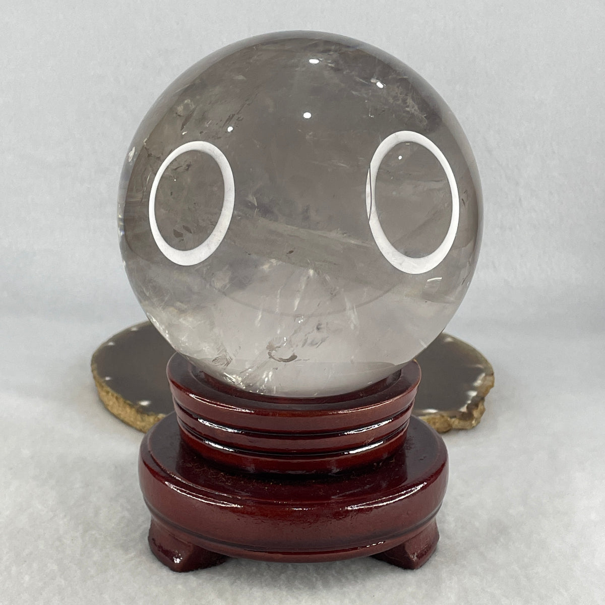 High Grade Natural Clear Quartz Sphere Display with Custom Wooden Stand | (1,787.9g | 110.0x150.0mm | Harmonizer, Aura Purifier, Feng Shui Energy Magnifier & Wealth Clarity Anchor)