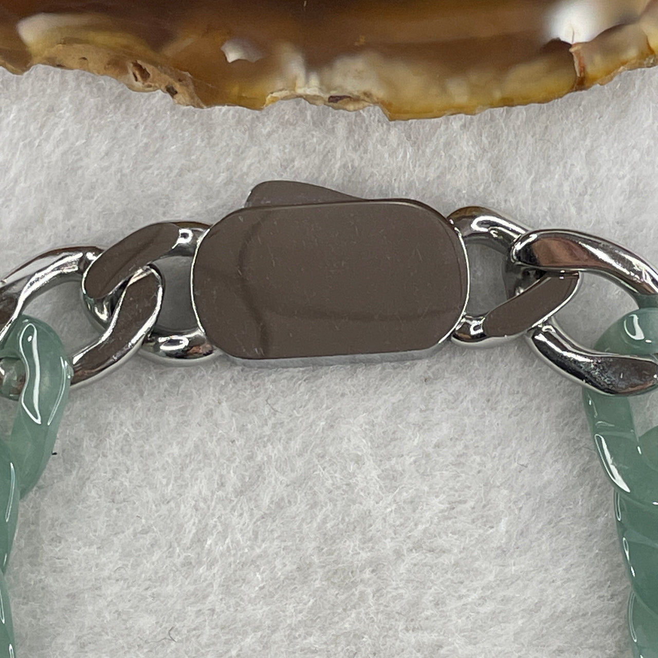 Certified Natural Type A Semi Icy Light Blueish Green Jadeite Cuban Tennis Bracelet with Metal Clap 25.82g 18cm 11.6 by 16.0 by 3.6mm 16 Pcs