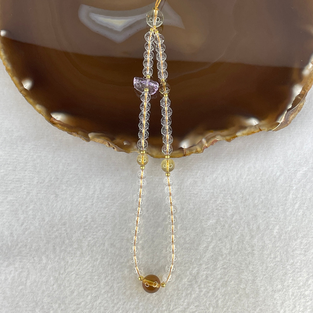 Natural Clear Quartz, Citrine & Amethyst Luxury Handphone Strap | 46-Piece Graded Crystal Palette | Luminous "Abundance & Clarity" Tech Accent Accessory (9.11g, 4.5-7.9mm)