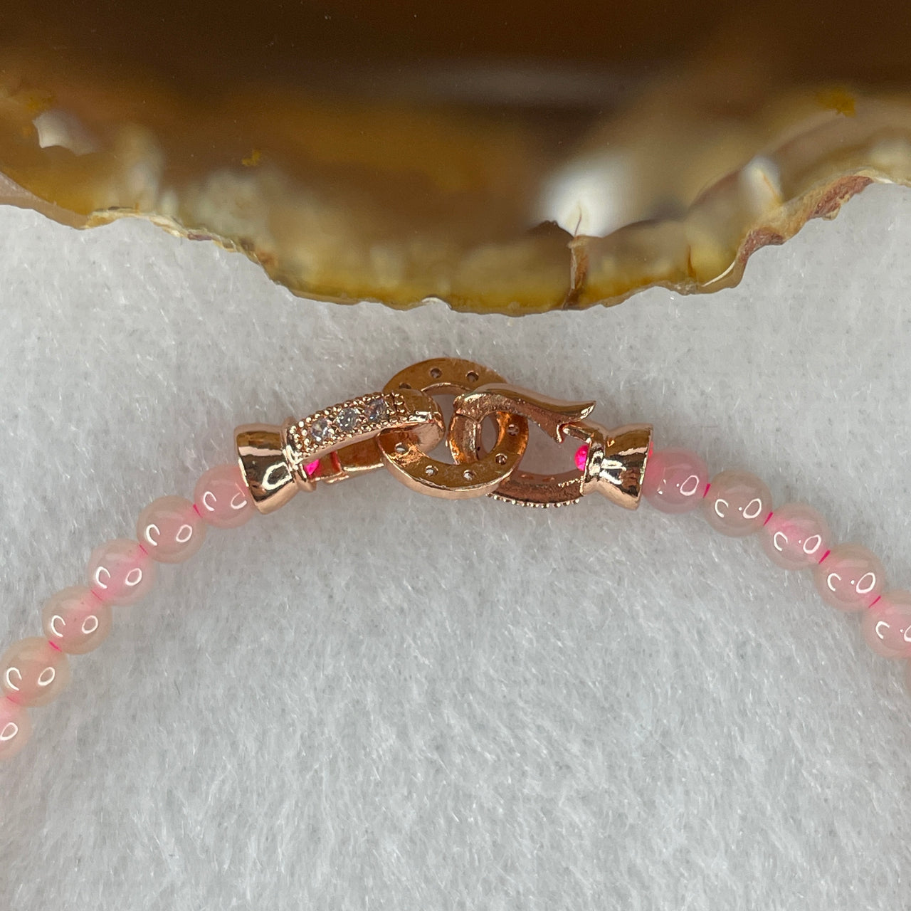 Natural Type A Semi-Icy Pink Jadeite Bracelet | 17cm Delicate 3.8mm Round Genuine Pink Jade Bead Strand with Rose Gold Clasp (5.30g 48 Beads)