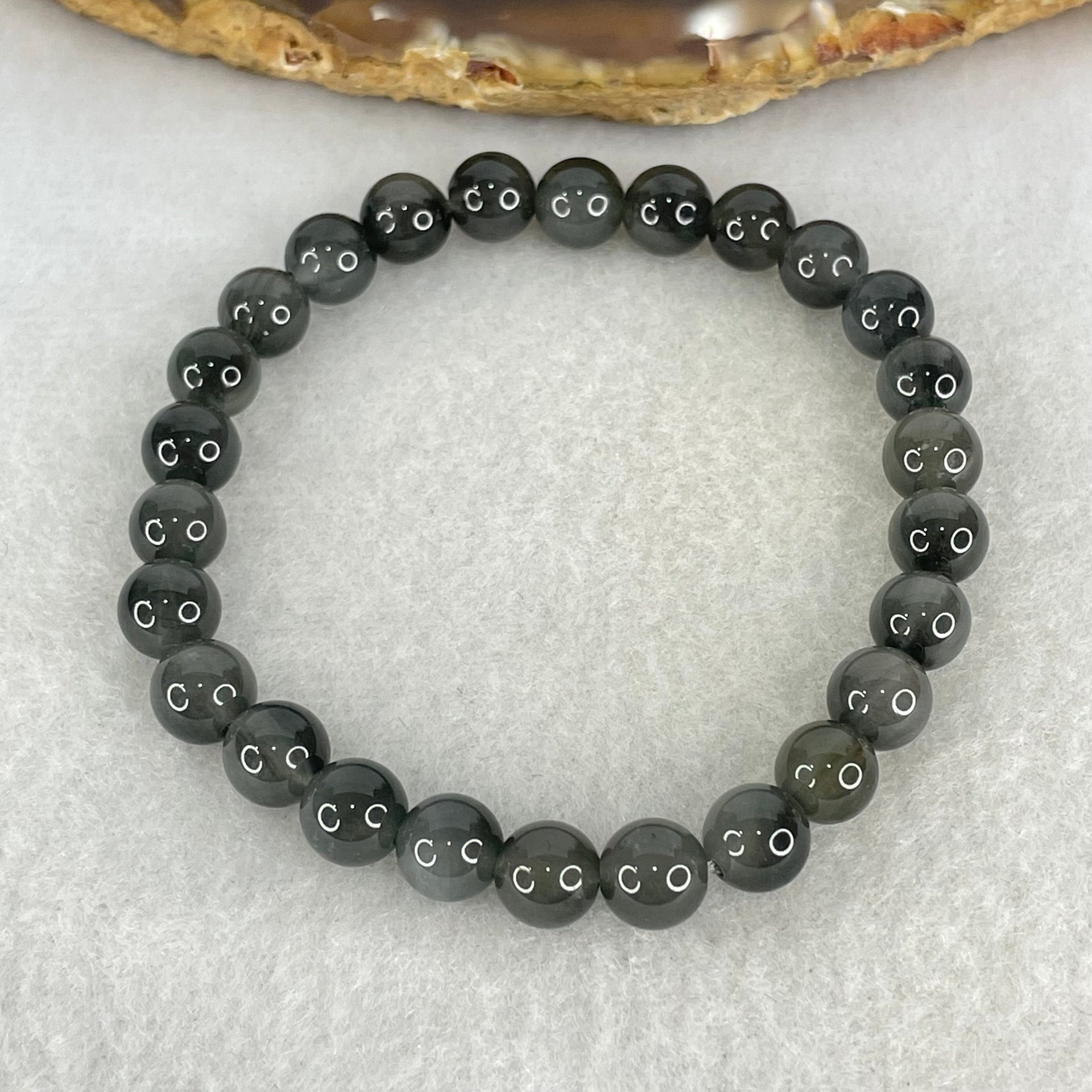 Good Grade Natural Grey Rabbit Hair Rutilated Quartz Beads Bracelet 12.79g 15.5cm 7.3mm 26 Beads - Huangs Jadeite and Jewelry Pte Ltd