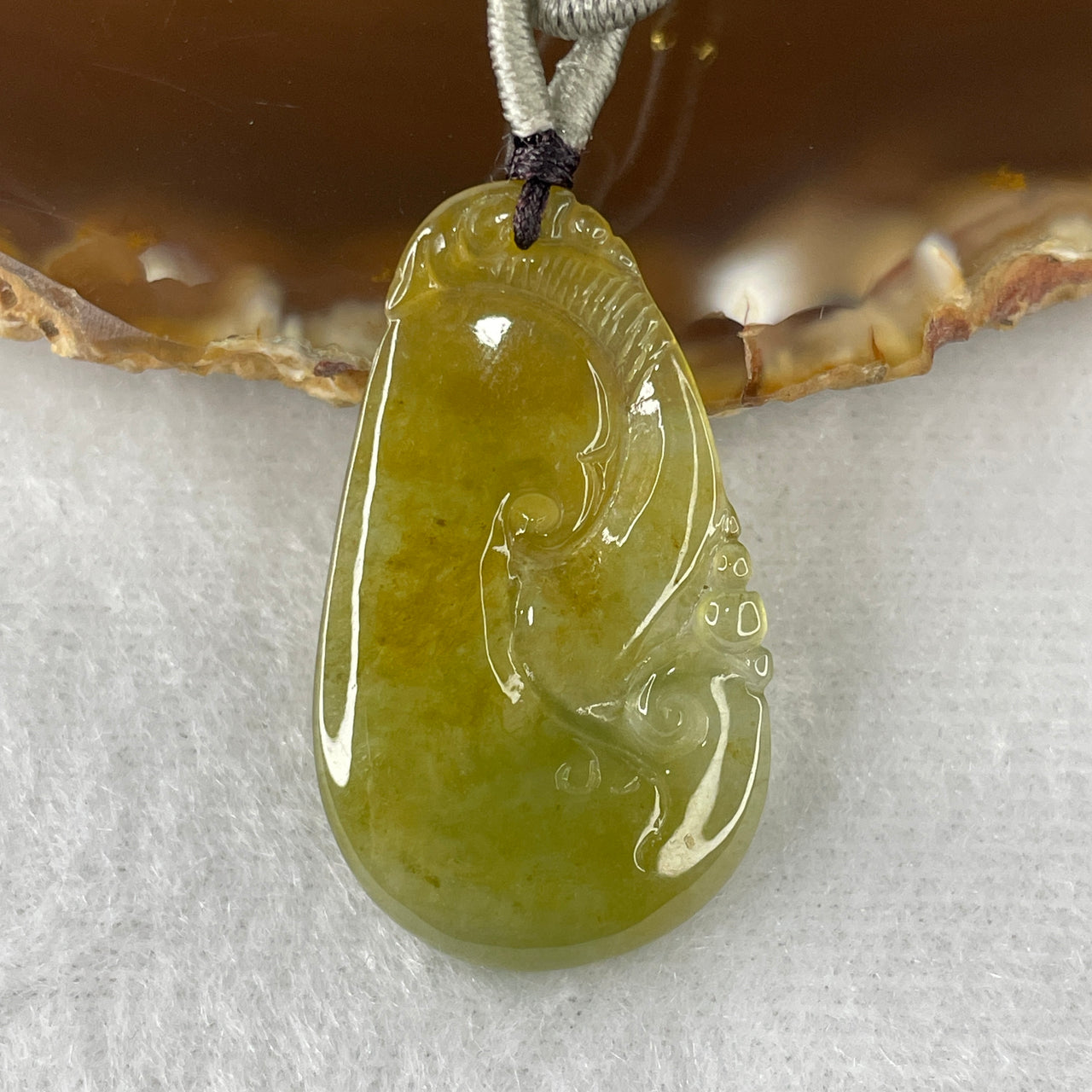 Certified Natural Type A Semi-Icy Yellowish & Green Piao Hua Jadeite Ruyi Pendant | Authentic Myanmar Feicui Manifestation Amulet | Deluxe Minimalist Sacred Talisman (6.54g | 34.5x20.4x3.7mm)