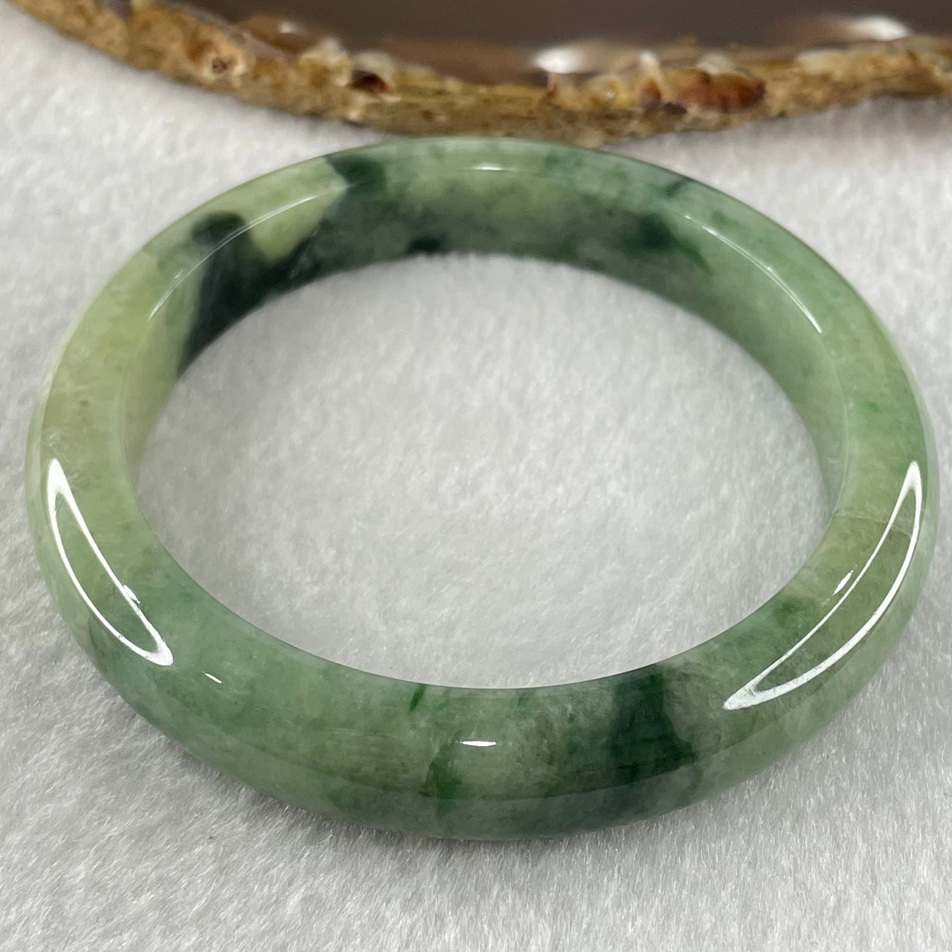 Type A Green with Dark Green Piao Hua Jadeite Bangle 52.75g Internal Diameter 58.0mm 11.1 by 9.3mm (External Lines and Internal Lines) - Huangs Jadeite and Jewelry Pte Ltd