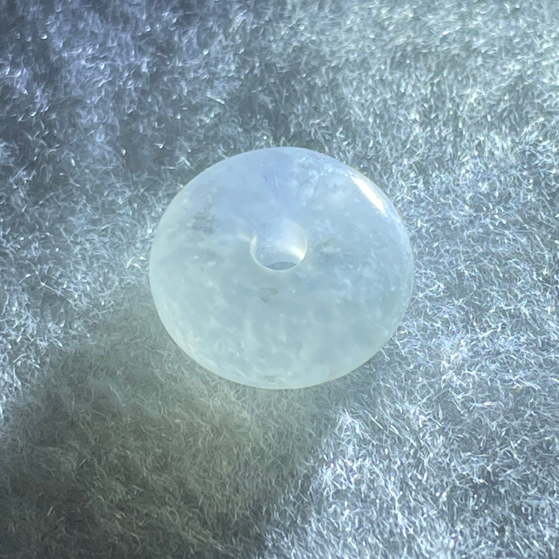 Type A Semi Icy Faint Lavender Green With Wuji Grey Jadeite Ping An Kou Donut Pendant/Charm 2.11g 13.2 by 5.9mm - Huangs Jadeite and Jewelry Pte Ltd