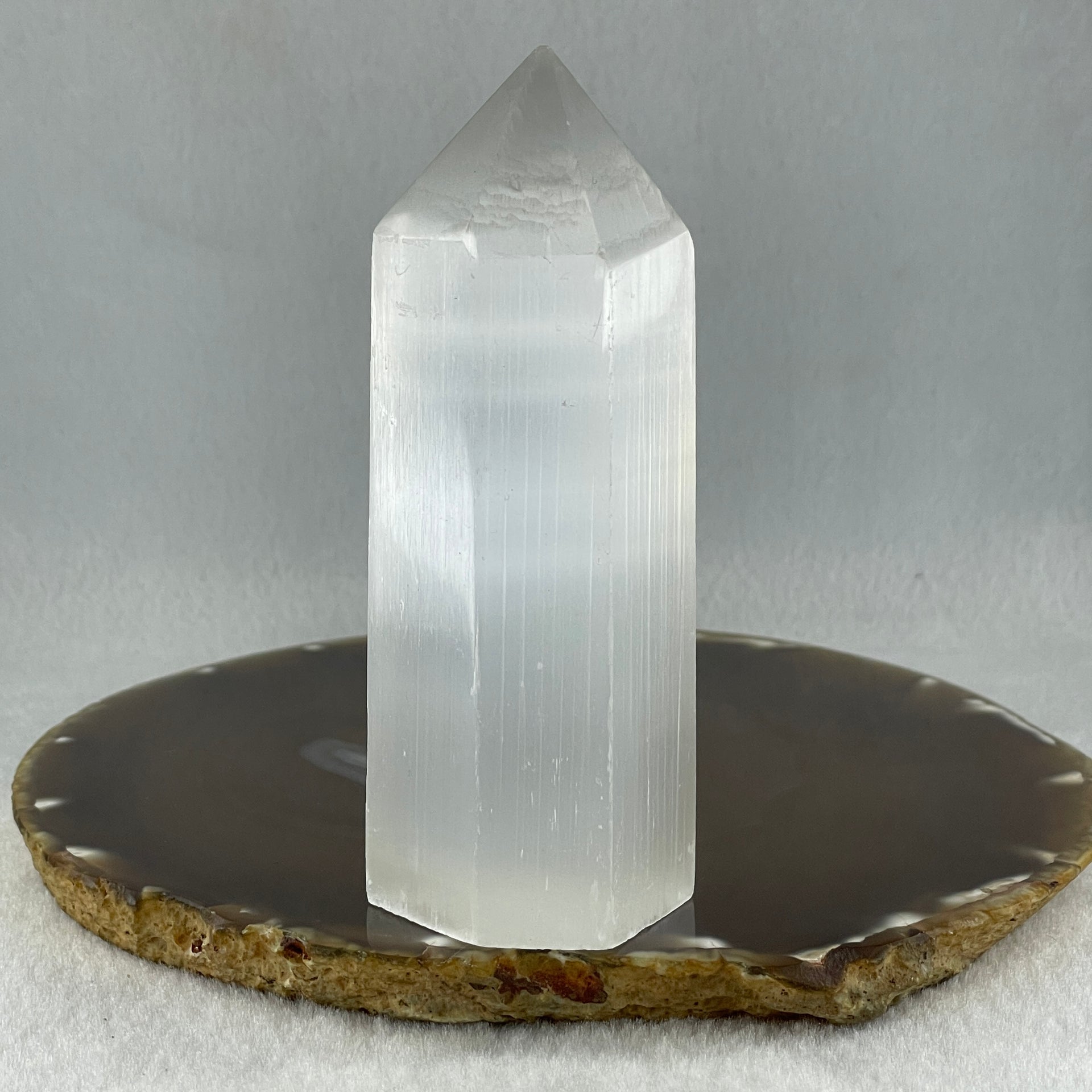Natural Selenite Tower Display 199.11g 36.7 by 34.8 by 107.0mm - Huangs Jadeite and Jewelry Pte Ltd