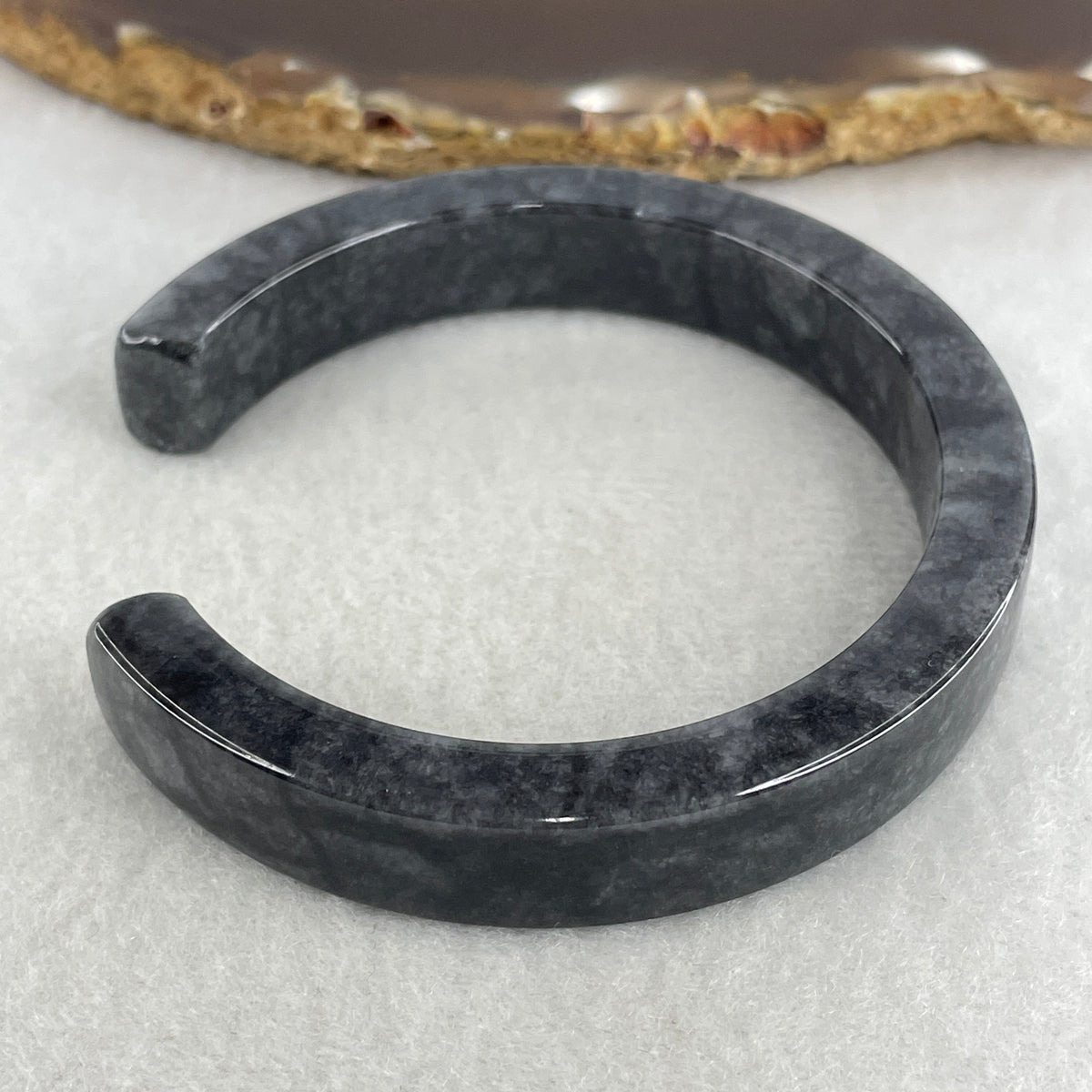 Natural Type A Wuji Grey Jadeite Opening Bangle | 56.1mm Inner (43.43g 11.0x7.1mm | Modern Open Cuff Silhouette| Flexible Luxury, Grounding & Spiritual Shield) - Huangs Jadeite and Jewelry Pte Ltd