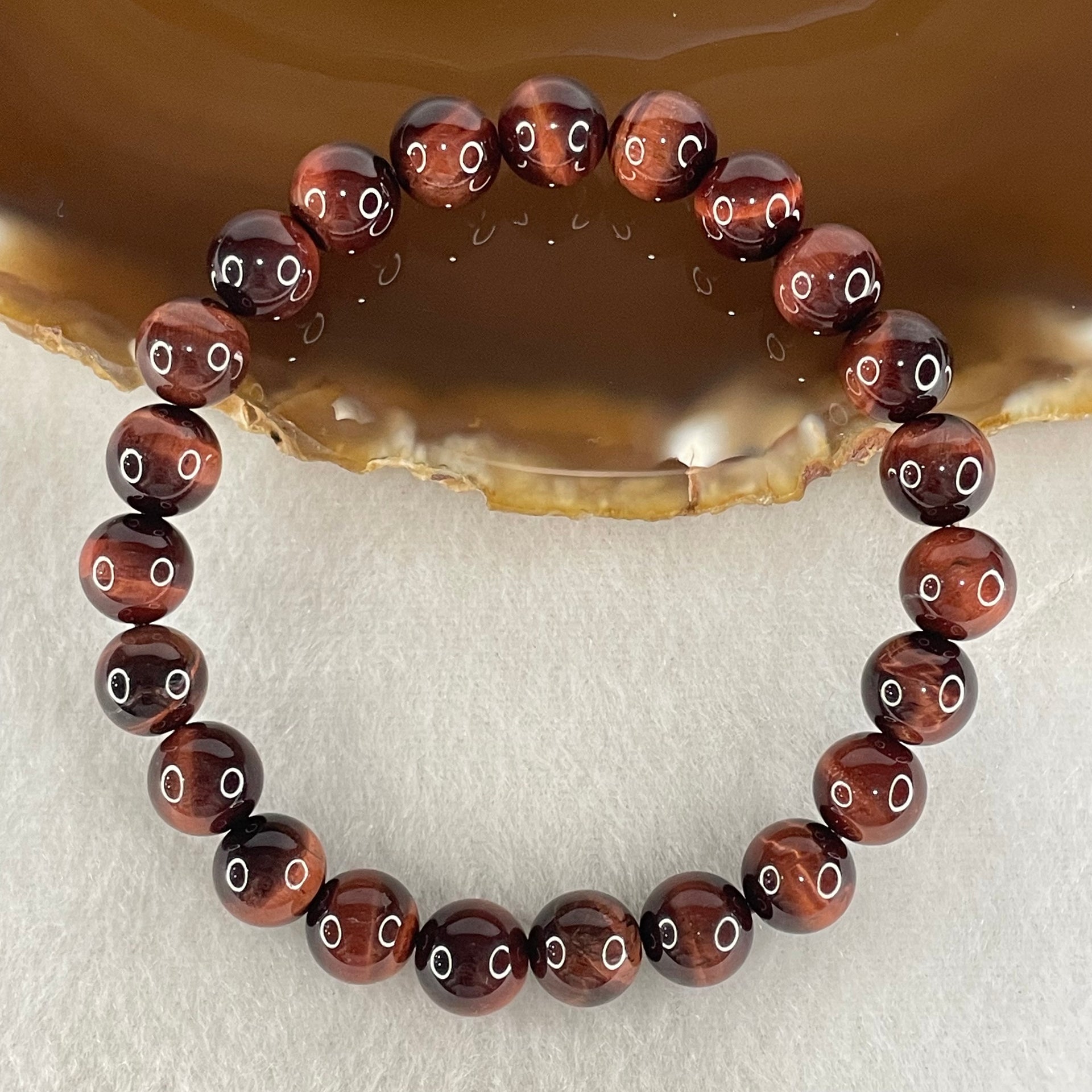 Natural Red Tiger's Eye Quartz Beads Bracelet 18.23g 15.5cm 8.4mm 23 Beads - Huangs Jadeite and Jewelry Pte Ltd