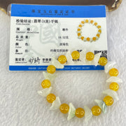 Type A Green Jadeite Gold Ingot with Yellow Crystal Bracelet 19.53g 14.2 by 6.4 by 5.3mm 13 Beads - Huangs Jadeite and Jewelry Pte Ltd
