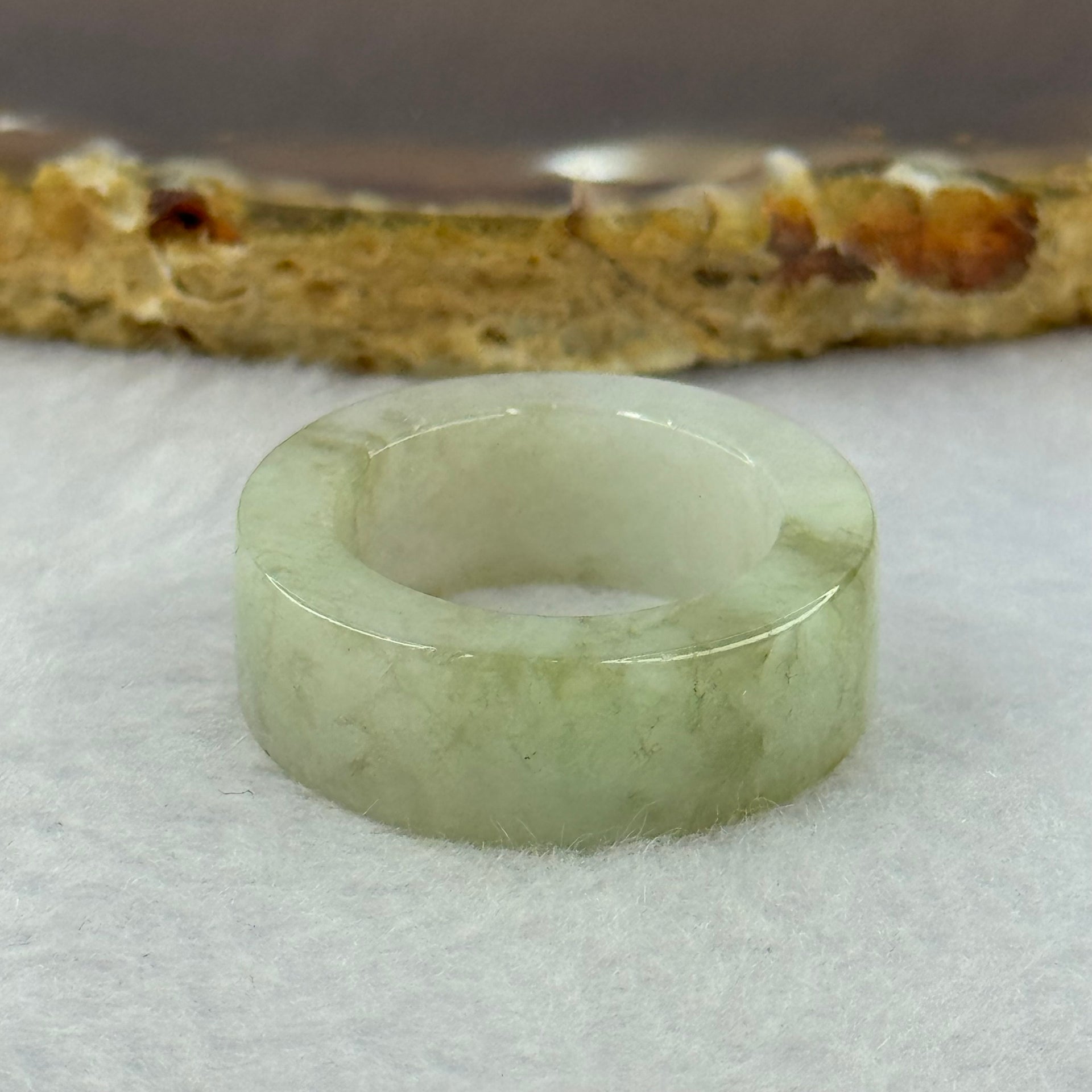 Type A Light Green and Yellow Brown Patches Jadeite Ring 8.91g 9.0 by 4.4mm US8 HK17.6 - Huangs Jadeite and Jewelry Pte Ltd