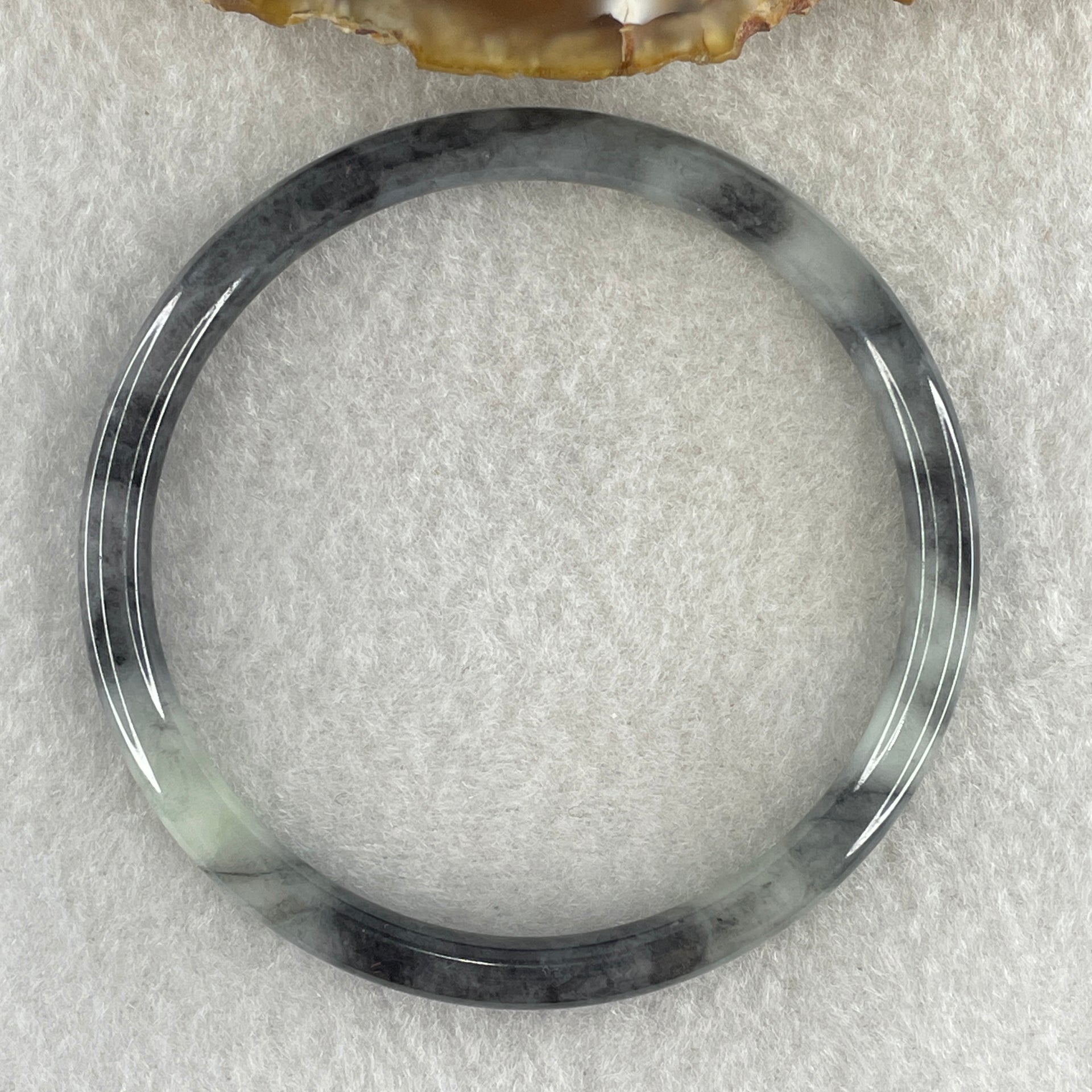 Type A Natural Wuji Grey with Green Piao Hua Jadeite Bangle 15.55g Internal Diameter 56.9mm 5.5 by 5.4mm (Very Slight Internal Lines) - Huangs Jadeite and Jewelry Pte Ltd