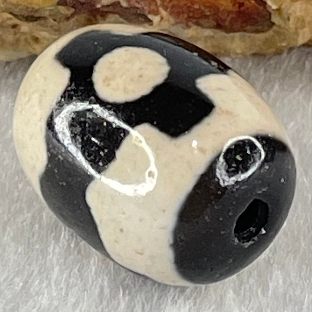 Natural Powerful Tibetan Old Oily Dark Brown With White Agate 3 Eyes Dzi Bead Heavenly Master (Tian Zhu) 三眼天诛 4.73g 17.8 by 13.3mm - Huangs Jadeite and Jewelry Pte Ltd