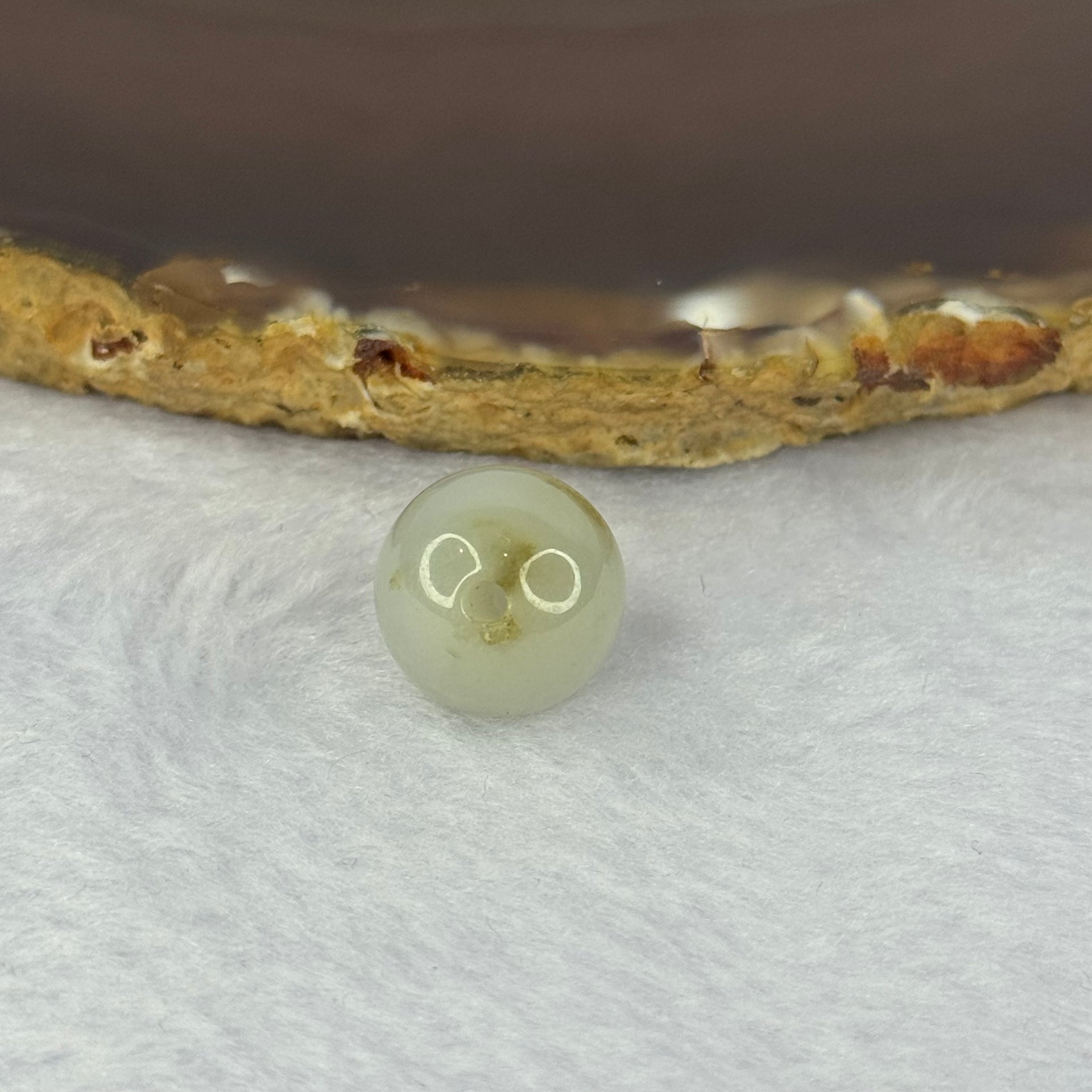 Type A Jelly Light Green with Brown Patches Jadeite Bead for Bracelet/Necklace/Earrings/Ring 4.03g 13.3mm - Huangs Jadeite and Jewelry Pte Ltd