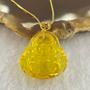 18K Yellow Gold Natural Cognac Amber Milo Buddha Pendent in S925 Sliver Gold Color Necklace 2.05g 18.6 by 17.1 by 5.9mm - Huangs Jadeite and Jewelry Pte Ltd