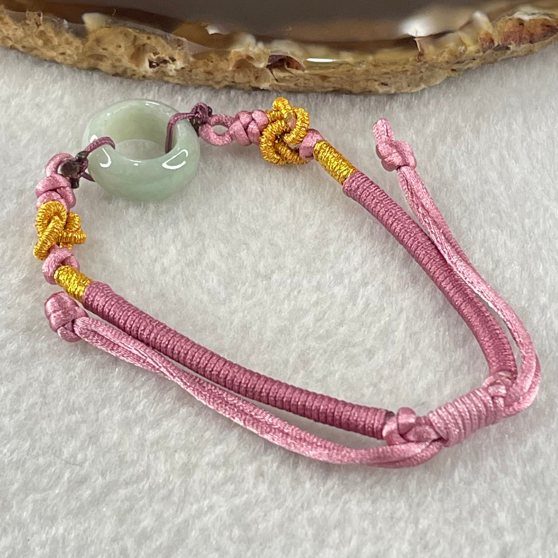 Type A Light Blueish Green Jadeite Ping An Kou String Bracelet 3.11g 14.9 by 6.7mm - Huangs Jadeite and Jewelry Pte Ltd