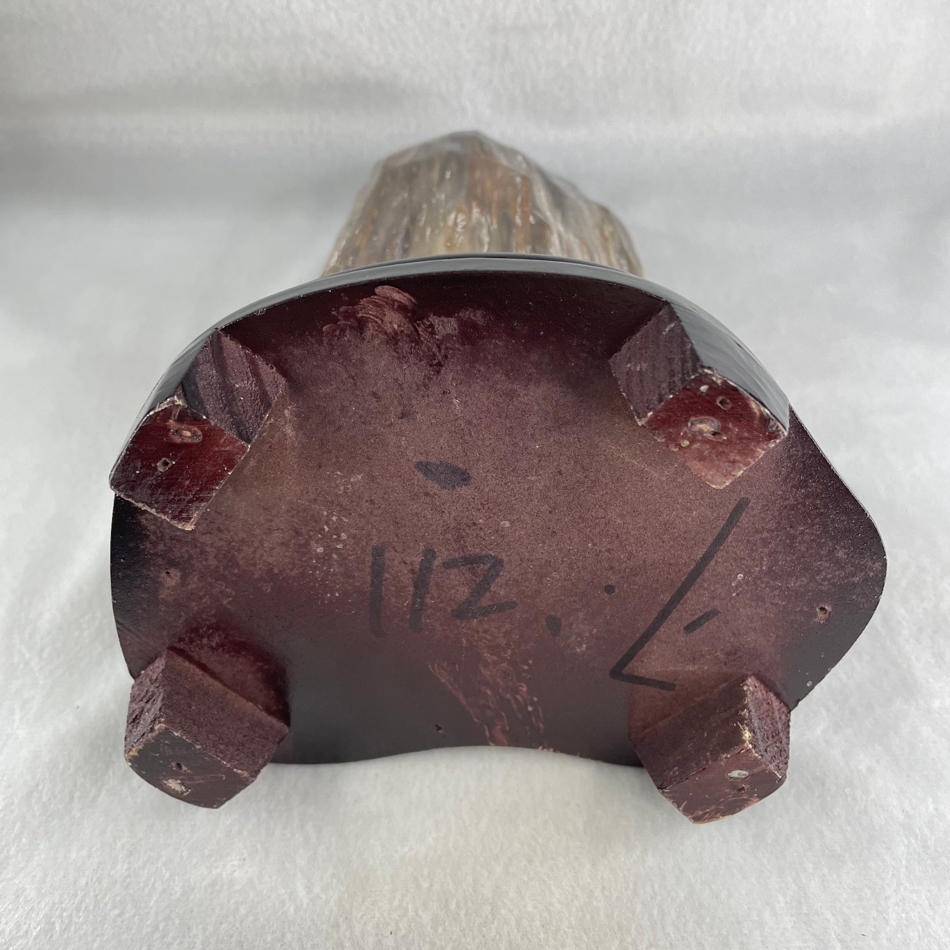 Natural Fossilised Petrified Wood Tower with Wooden Stand Display 1722.7g 185.0 by 146.2 by 110.0mm - Huangs Jadeite and Jewelry Pte Ltd