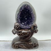 Natural Deep Purple Amethyst Egg with Wooden Stand Display Total Weight 4,534.1g 160.0 by 160.0 by 270.0mm - Huangs Jadeite and Jewelry Pte Ltd