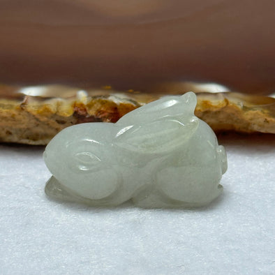 Type A Light Lavender Green Jadeite Rabbit Pendant 13.12g 31.6 by 12.8 by 17.8mm - Huangs Jadeite and Jewelry Pte Ltd