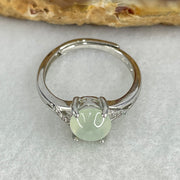 Type A Semi Icy Light Green Jadeite Cabochon in S925 Sliver Ring  (Adjustable Size) 1.70g 7.1 by 6.6 by 3.5mm - Huangs Jadeite and Jewelry Pte Ltd