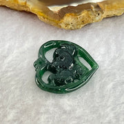 Type A Dark Blueish Green Jadeite Heart Shape with Twin Ducks Pendant for Better Relationship and Love 2.17g 24.5 by 21.7 by 3.0mm - Huangs Jadeite and Jewelry Pte Ltd