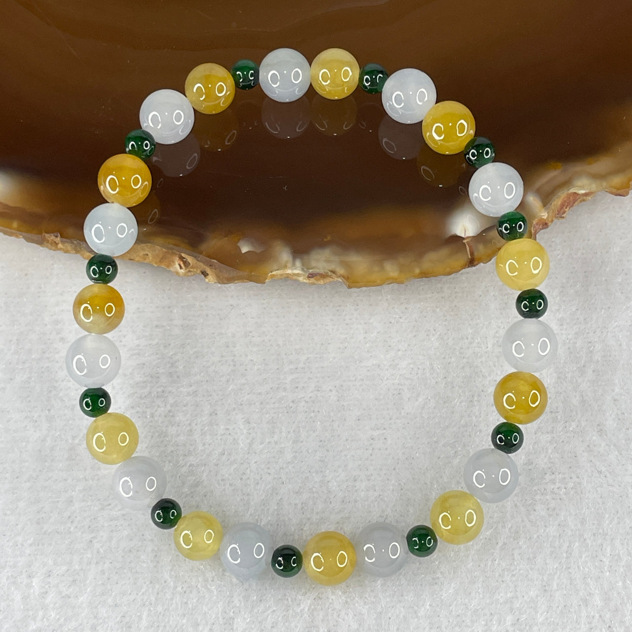 Natural Type A Muti Color (Lavender, Yellowish, Oldmine Spicy Green) Jadeite Beads Bracelet 10.20g 15cm 6.4mm 22 Beads - Huangs Jadeite and Jewelry Pte Ltd