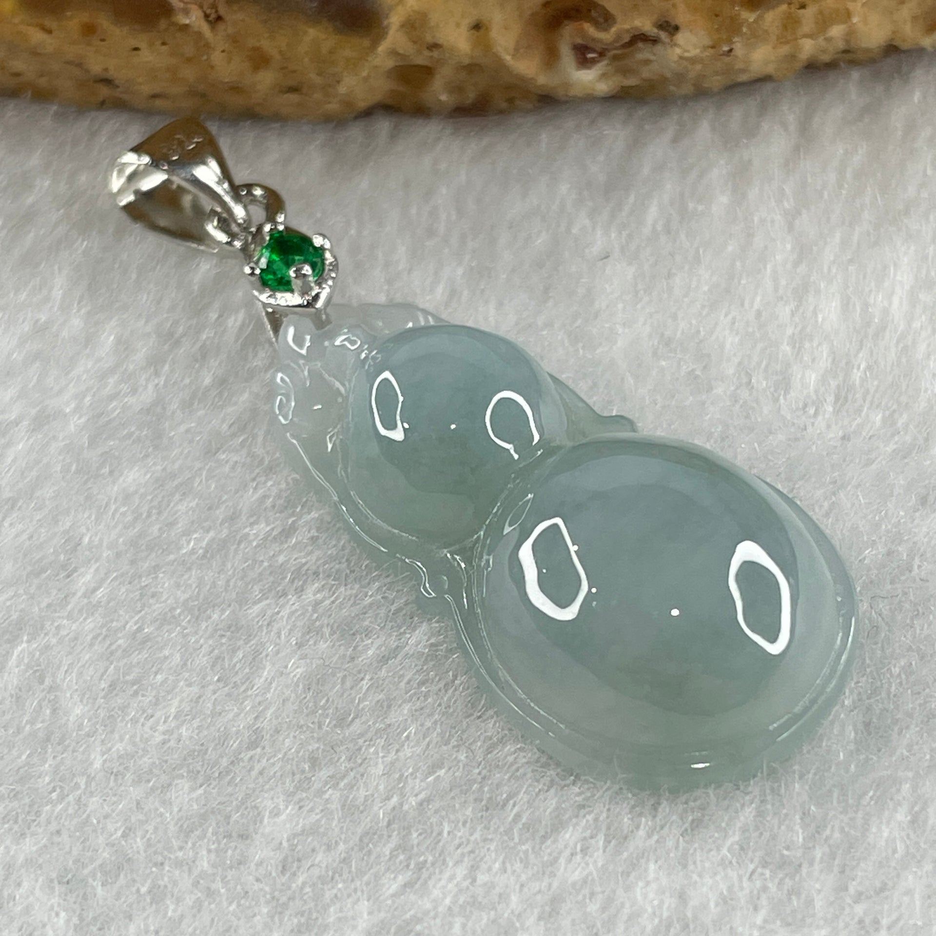 Natural Type A Semi Icy Lavender Jadeite Calabash Hulu Pendant in Stainless Steel Clasp 3.55g 27.2 by 13.8 by 6.4mm - Huangs Jadeite and Jewelry Pte Ltd