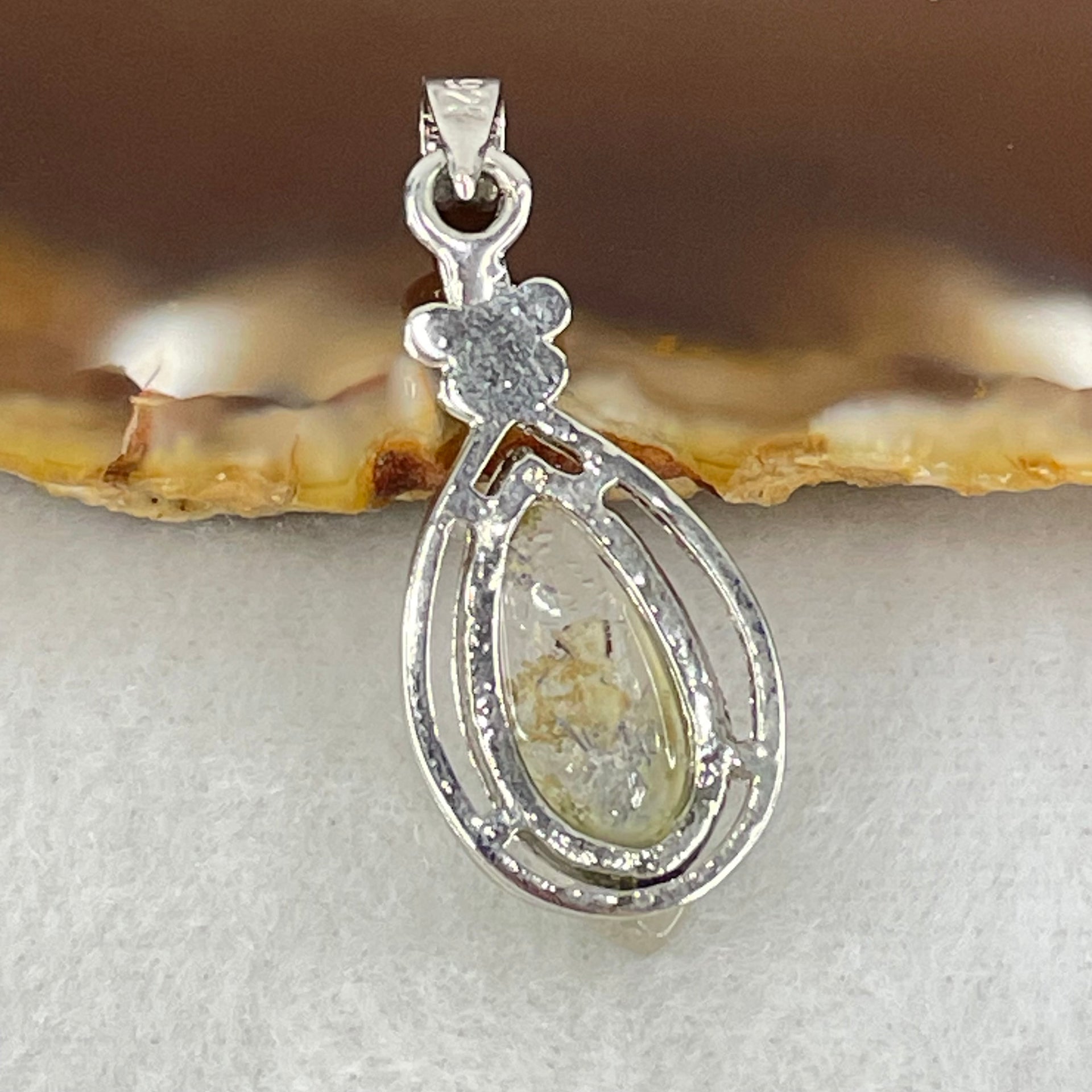 Good Grade Rare Natural Blue Dumortierite Rutilated Quartz in S925 Pendant 2.96g 18.2 by 8.2 by 3.5mm - Huangs Jadeite and Jewelry Pte Ltd